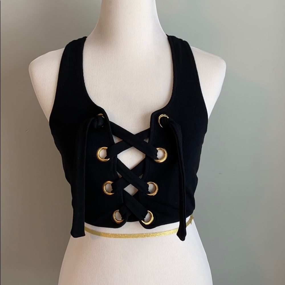 by the way. Black Cropped Lace Up Tank Size S